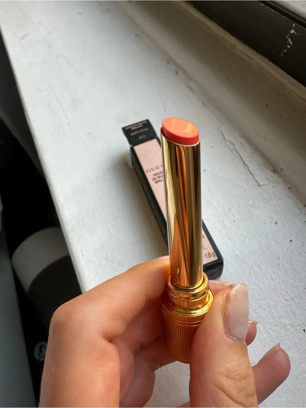 Gucci Rouge de Beauté Brilliant Shine Glow & Care Lipstick — Emmy Petal